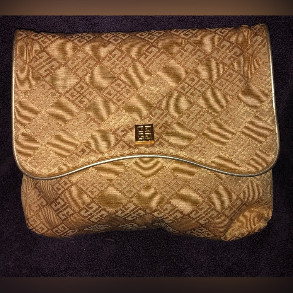 Vintage Givenchy Monogram Gold Cosmetic Toiletry Pouch Bag